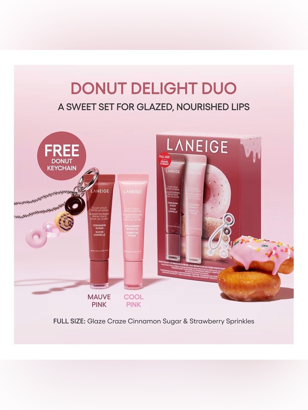 Limited Edition Laneige Donut Delight Set w/ Keychain - Full Size - Picture 2 of 11